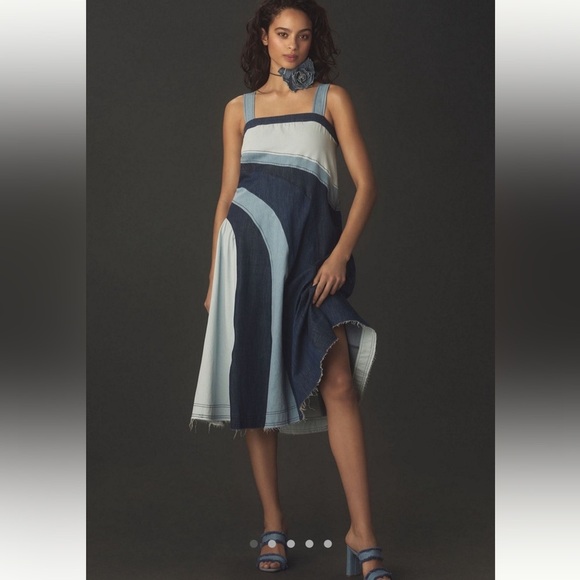 Anthropologie Dresses & Skirts - Small fits medium Anthropologie pilcro seamed smocked midi dress denim jean blue